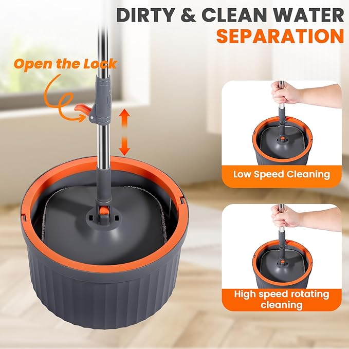 Chabatree Mop and Bucket SetSpin Mop and Bucket Set with Separate Dirty and Clean Water12 Replaceable Mop PadsDeep-Cleaning Mops for Floors Versatile Mops for Walls