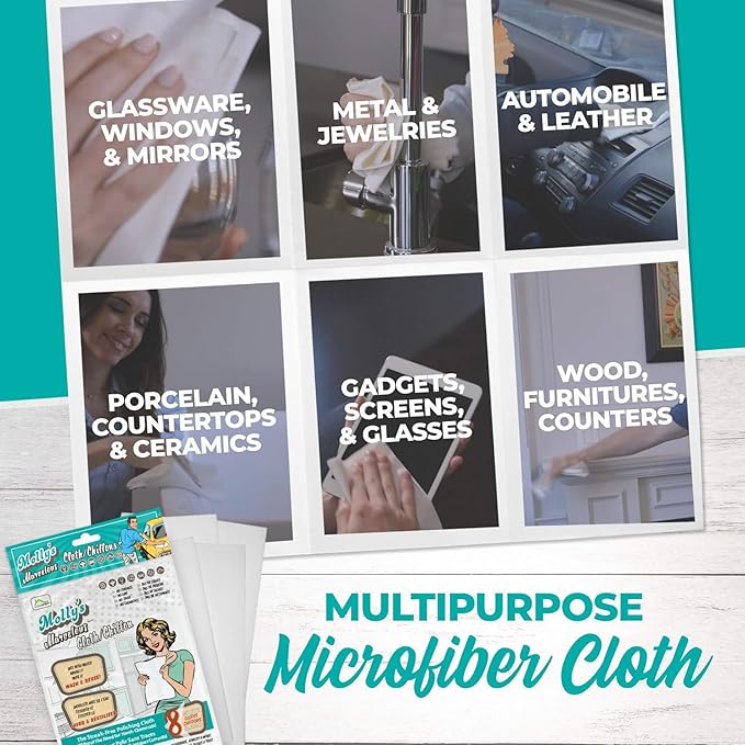 Molly's Marvelous Cloth Streak-Free Lint-Free Microfiber Cleaning Cloth Polishing Cloth for Glass Stainless Steel Use for Kitchen Bath Cars Detailing Reusable (8pk White)