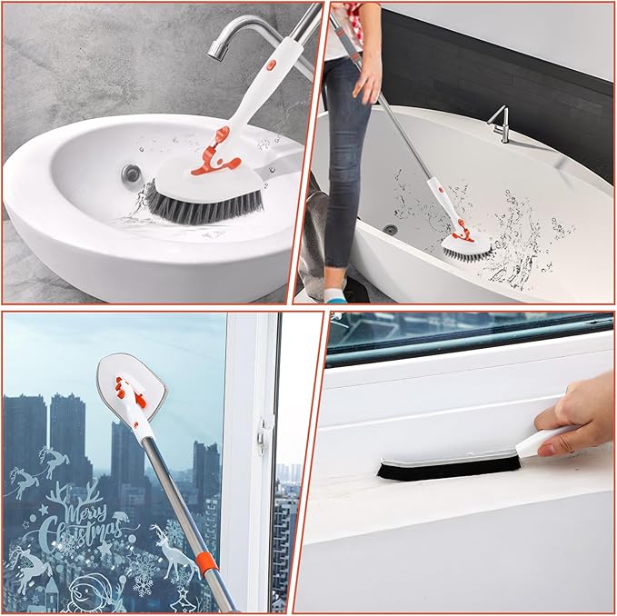 3 in 1 Tub Tile Scrubber Brush52 Inch Long Handle Shower Scrubbing with Locked Head Shower Cleaning Brush for Bathroom Kitchen Toilet Wall Sink