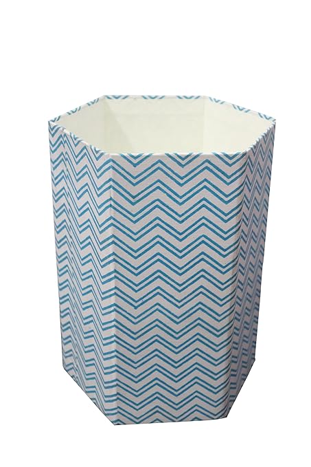 Generic Floral Hand Block Print Paper Dustbin Cotton Printed Wastebasket Indian Vintage Home Decor Hotel Room Decor (1 Sky STARIPE)