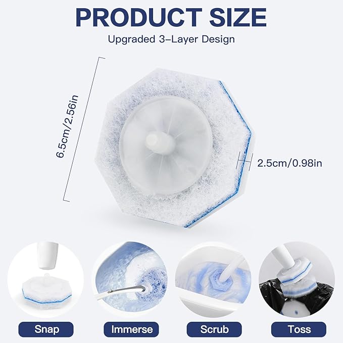 100PC Toilet Bowl Wand Refills Disposable Toilet Brush Heads Upgraded Toilet Scrubber Refill Toilet Cleaner Refill Pads with Most Toilet Brushes for Easy Bathroom Cleaning