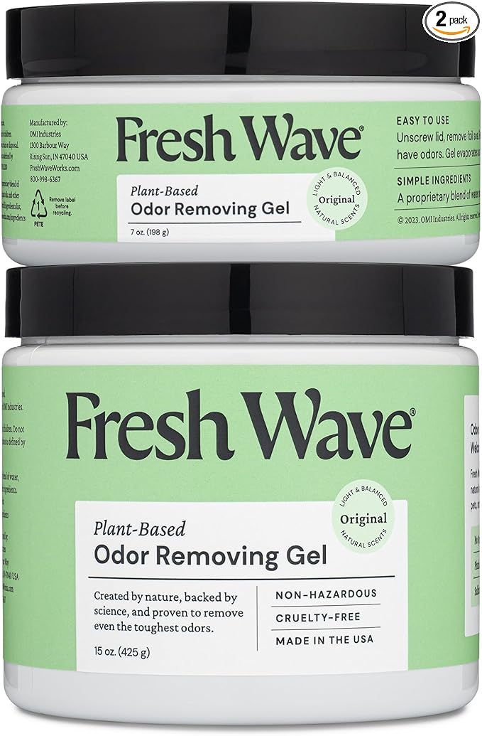 Fresh Wave Odor Removing Gel 15 oz. &amp 7 oz. - Odor Absorbers for Home Safer Odor Relief Natural Plant-Based Odor Eliminator Every 15 oz. lasts 30-60 Days For Cooking Trash &amp Pets