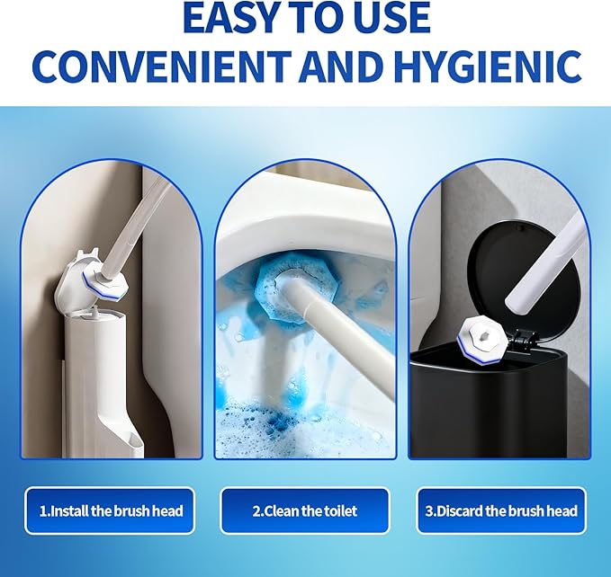 Disposable Toilet Brush Set with 60 Replacement Heads Toilet Cleaning Replacement Pads Starter Kit with Storage Case for Deep Cleaning and Hygienic Bathroom Maintenance