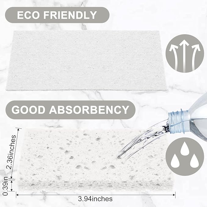 Zhengmy 100 Pieces Sponges Kitchen Compressed Sponges Bulk Natural Dish Sponge Compressed Wood Pulp Cleaning Sponge Without Scratching for Kitchen Bathroom 3.9 x 2.4 x 0.12 Inch (White)