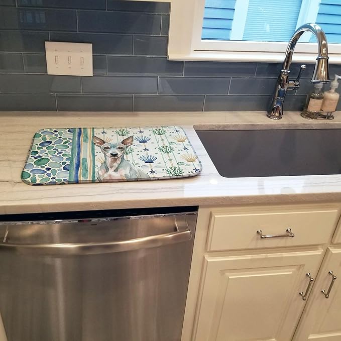 Caroline's Treasures American Hairless Terrier Coastal Sea Glass Dish Drying Mat Absorbent Dish Drying Mat Pad for Kitchen Counter Dish Drainer Mat for Countertop 14 x 21 Multicolor