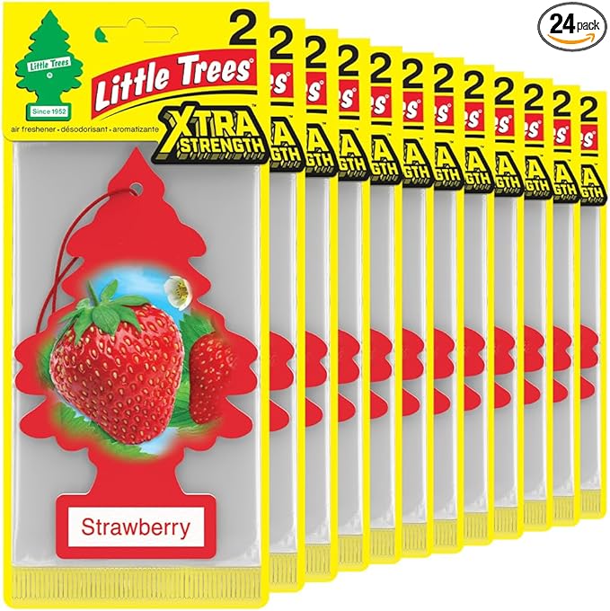LITTLE TREES Car Air Freshener | Xtra Strength Provides Long-Lasting Scent for Auto or Home | Extra Boost of Fragrance | Strawberry 24 Air Fresheners