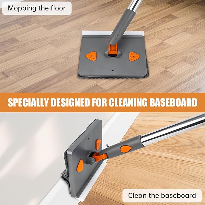 Ceiling Fan Cleaner Duster with 84'' Extension Pole Baseboard Cleaner Tool with Handle Reusable Chenille &amp Microfiber Pads for Dusting Ceiling Fan Baseboard Wall Window Floor