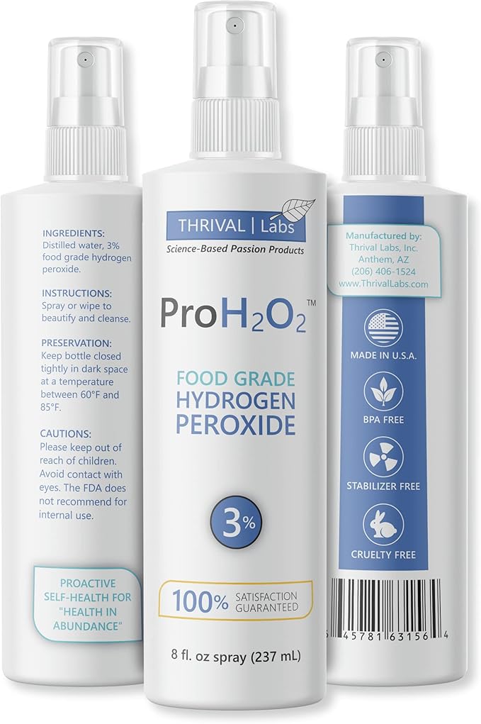 ProH2O2 3% Food Grade Hydrogen Peroxide – Natural Cleaner &amp Disinfectant – Suitable for Household Use – Ideal for Cleaning Sanitizing &amp Gargle – 8 fl oz Spray Bottle (Pack of 6)