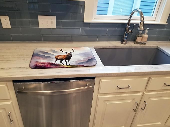 Caroline's Treasures Highland Red Deer Dish Drying Mat Absorbent Dish Drying Mat Pad for Kitchen Counter Dish Drainer Mat for Countertop 14 x 21 Multicolor