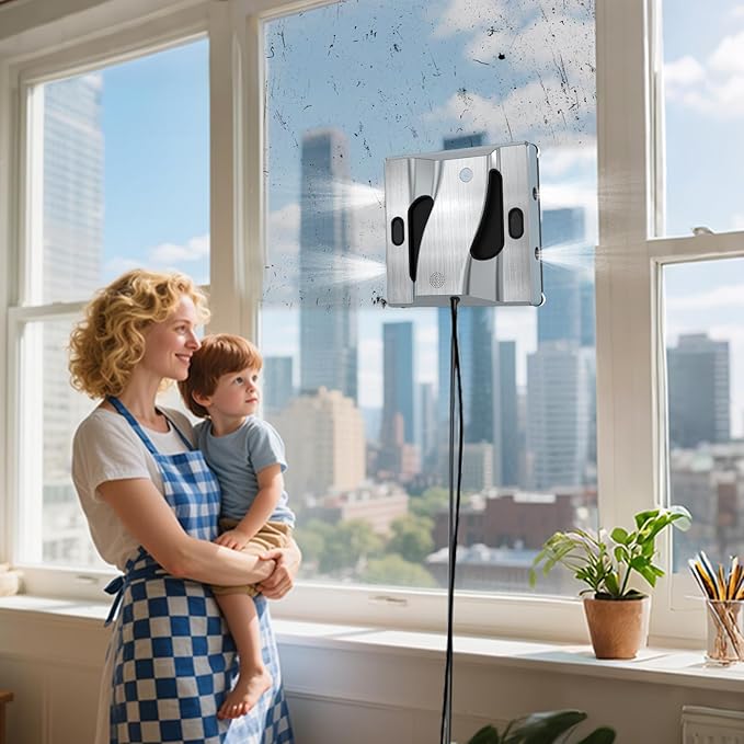Window Cleaning Robot 6000Pa Suction Power Window Cleaner Robot with 4 Water Spray Intelligent Cleaning with App Control Perfect for High-Rise Windows Tiles and Glass Doors