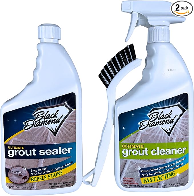 Grout Cleaner &amp Sealer Bundle W/Brush: Cleaner &amp Protector for all grout types All Tile &amp Natural Stone floors showers &amp countertops
