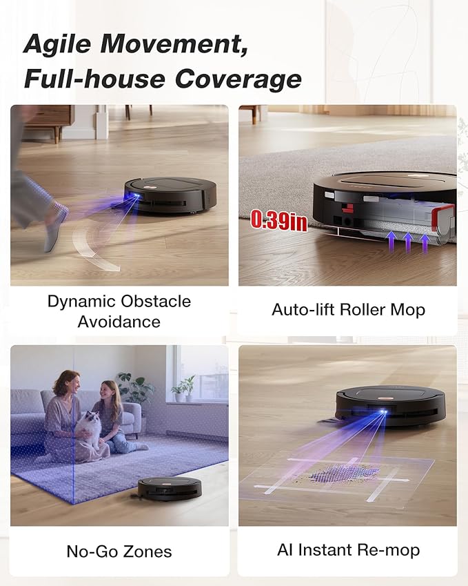 Yeedi M14 Plus Robot Vacuum and Mop 18000Pa Suction OZMO Roller Instant Self-Washing Mopping 167℉ Smart Dynamic Hot Wash &amp Auto-Dry ZeroTangle 3.0 Anti-Hair Brush All-in-One Omni Station Bl