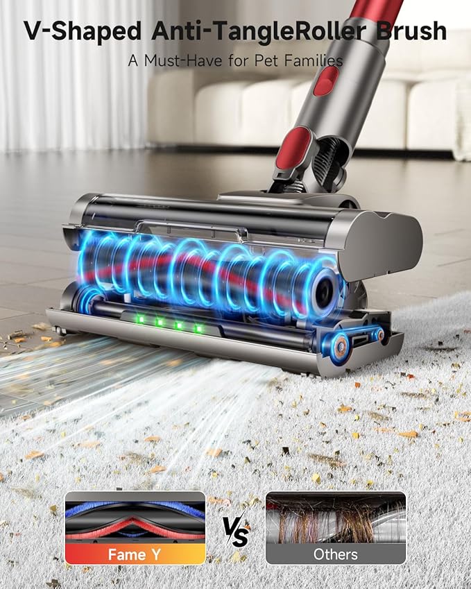Cordless Vacuum Cleaner 580W 50Kpa Vacuum Cleaners for Home 65 Mins Battery Stick Vacuum Anti-Tangle Self-Standing 8-in-1 Lightweight Vacuum for Hardwood Floor/Carpet/Pet Hair