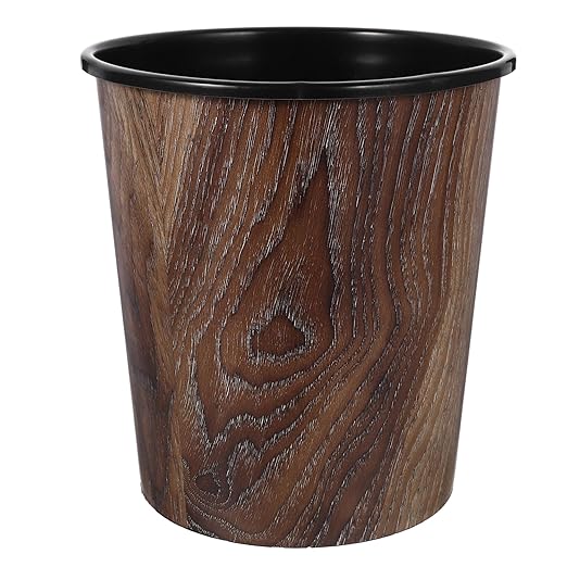 Veemoon Imitation Wood Grain Trash Can Waste Basket for Bathroom Kitchen Office Design for Under Desk Use Convenient Clean Up