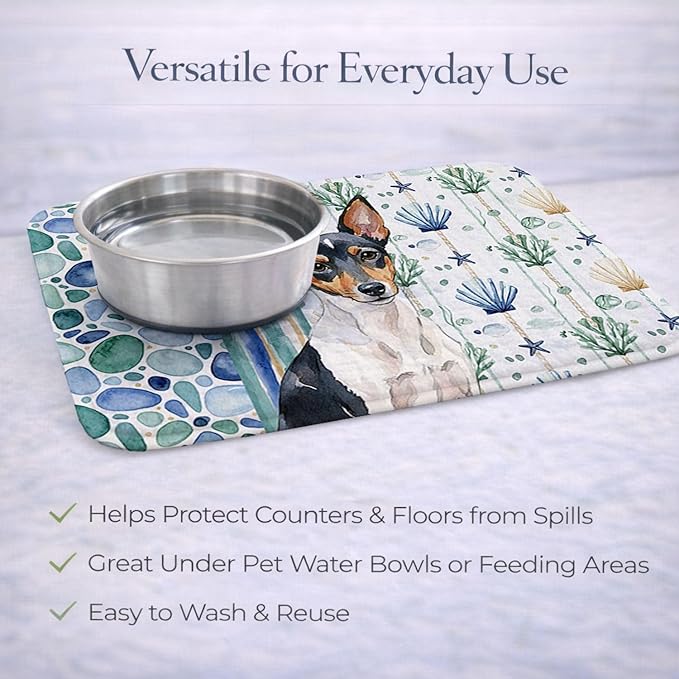 Caroline's Treasures Toy Fox Terrier Coastal Sea Glass Dish Drying Mat Absorbent Dish Drying Mat Pad for Kitchen Counter Dish Drainer Mat for Countertop 14 x 21 Multicolor