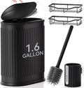 Small Bathroom Trash Can with Toilet Brush 1.6 Gallon Black Stainless Steel Garbage Can with LidSlim Wastebasket with Shower Caddy for Bathroom Bedroom