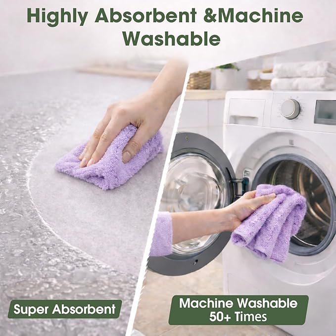 Microfiber Cleaning Cloth Roll - 100 Pack Tear Away Microfiber Paper Towels Reusable Washable Scratch-Free Kitchen Towels for Car Home Kitchen Glass Dishes (Light Purple)