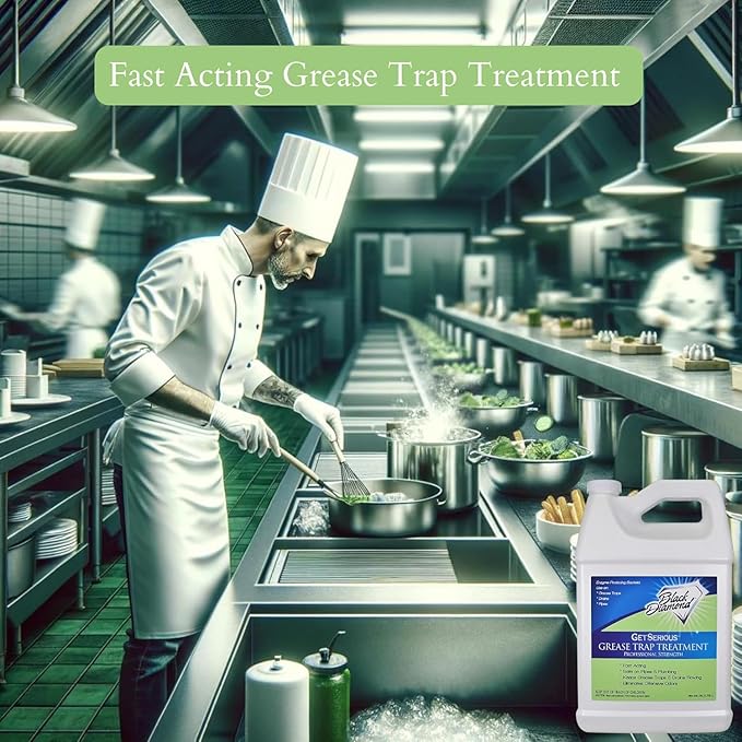 Black Diamond Stoneworks GET SERIOUS Grease Trap Treatment. Commercial Enzyme Drain Opener Odor Control Enzyme for Grease Trap Cleaner and Maintenance. Eliminates Build-Up Odor and drain grease.