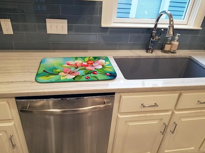 Caroline's Treasures DAC1627DDM Arkansas Apple Blossom in Watercolor Dish Drying Mat Absorbent Dish Drying Mat Pad for Kitchen Counter Dish Drainer Mat for Countertop 14 x 21 Multicolor