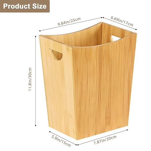 SEHERTIWY Wood Trash Can Wastebasket 2 Gallon Small Waste Basket with 2 Handles Rectangular Bathroom Garbage Can for Bathroom Office Living Room Bedroom Kitchen