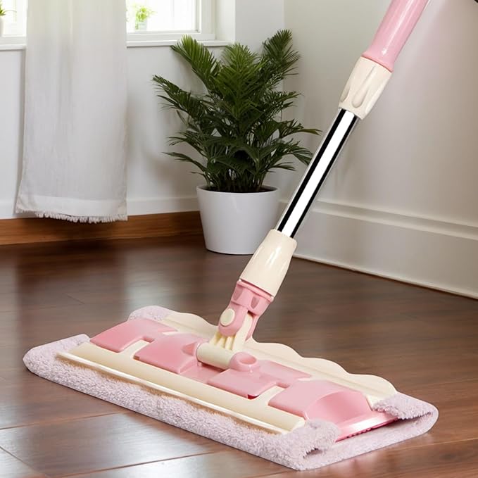 Floor Mop – Reusable Mop with 4 Washable Pads &amp Dust Scraper | 360° Rotatable Telescopic Cleaning Tool for Tile Wood Kitchen &amp Bathroom Floor