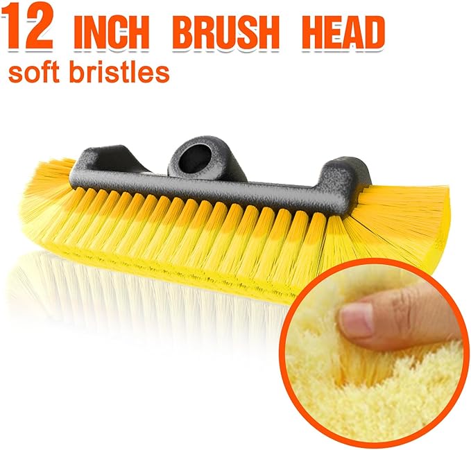 12FT Car Wash Brush with Long Handle Car Cleaning Brush with 12 Inch Soft Bristle Solar Panels Cleaner with Telescoping Pole for RV Truck Boat House Siding