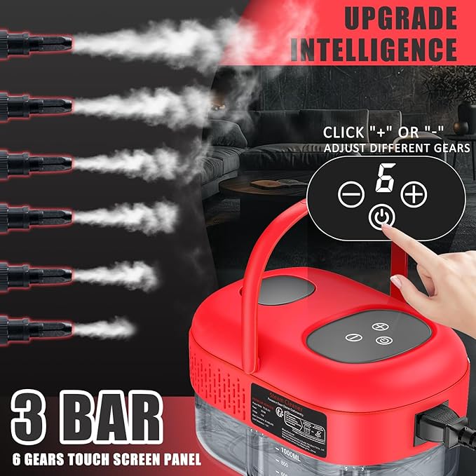 Handheld Steam Cleaner with Touch Screen Portable Steamer for Cleaning Hand Held Steamer Cleaner Pressurized Hand Steam Cleaner for Home Car Detailing Walls Grout Couch Tile Carpet Red