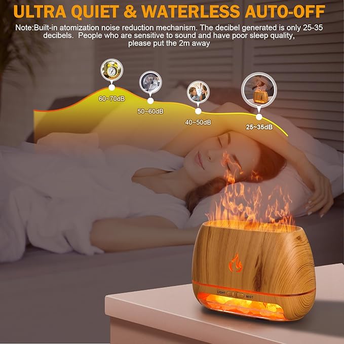 3-in-1 Ultrasonic Essential Oil Diffuser &amp Himalayan Salt Lamp Diffuser &amp 7 Colors Changing Oil Diffuser100% Pure Himalayan Pink Salt Rock Waterless Auto off-200ml (Wooden Grain)