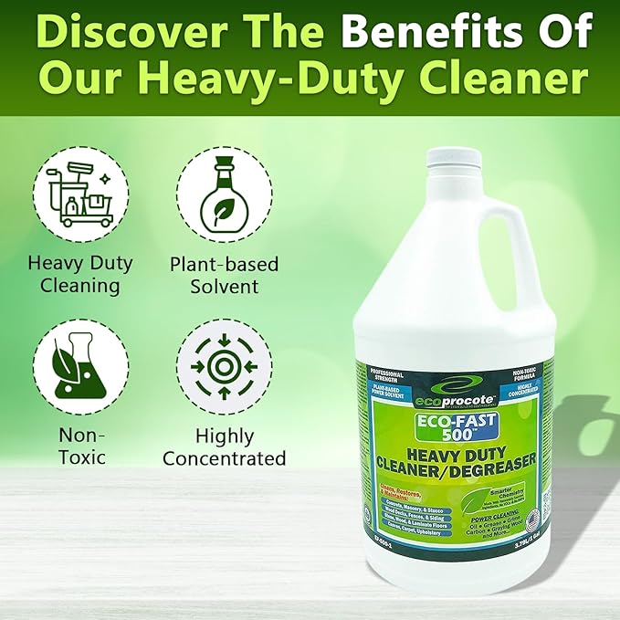 EcoFast 500 New &amp Improved Heavy-Duty Degreaser Cleaner — Non-Toxic Biodegradable Grease Stain Dissolver — Multi Use Concentrate for Kitchen Automotive Floor Wood Fabric Driveway — 1 Gallon