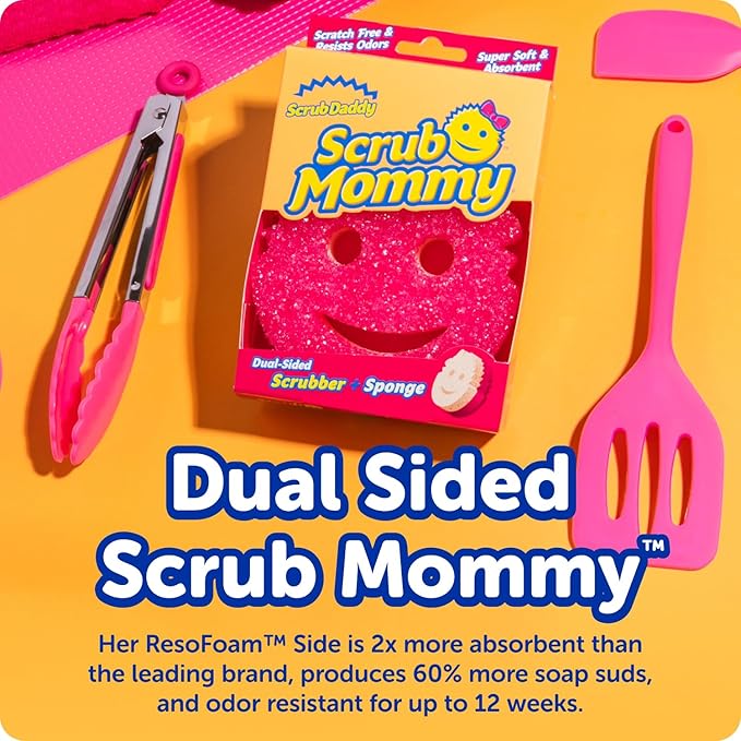 Scrub Daddy 6 Scrub Mommy Kitchen Sponges &amp 1 Daddy Caddy Sponge Holder - Scratch-Free for Dishes &amp Multipurpose Cleaning - BPA Free &amp Made with Polymer Foam - Stain &amp Odor Resistant