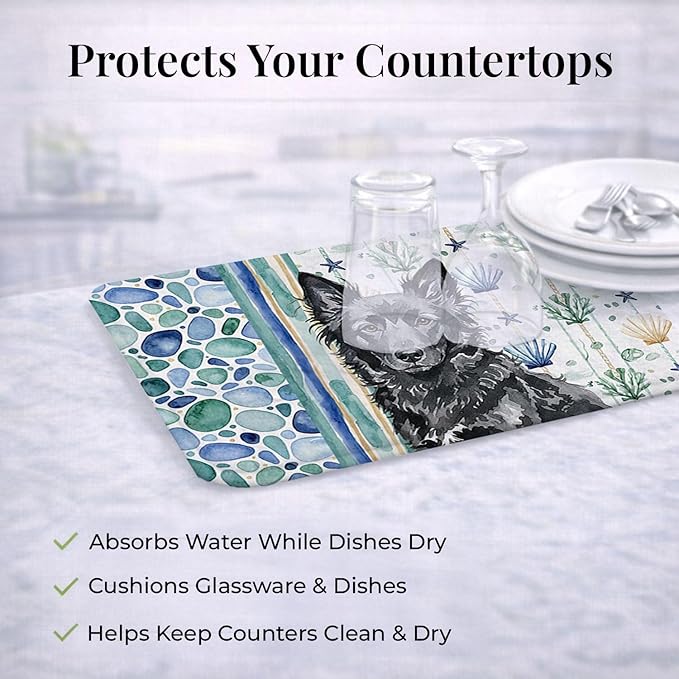 Caroline's Treasures Mudi Coastal Sea Glass Dish Drying Mat Absorbent Dish Drying Mat Pad for Kitchen Counter Dish Drainer Mat for Countertop 14 x 21 Multicolor