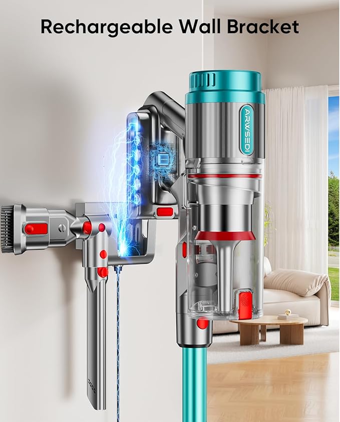 Cordless Vacuum Cleaner 80Mins 650W/55KPA Self-Standing Vacuum Cleaners for Home Stick Vacuum with Anti-Tangle Brush LED Screen Rechargeable Vacuum for Floor/Carpet/Pet Hair