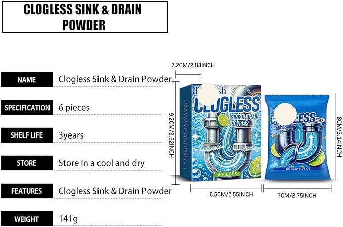 Drain Cleaner Powder - Unclog Kitchen &amp Toilet Drains Remove Grease Eliminate Odors Safe for All Pipe Types(1PCS)