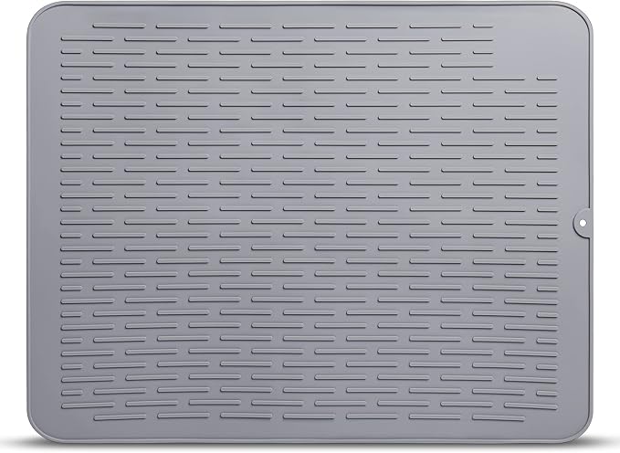 Extra Large Silicone Dish Drying Mat - XL Size 23' x 18' Dish Rack Mat for Kitchen Counter Heat-resistant Rubber Non-Slip Eco-friendly BPA Free Grey