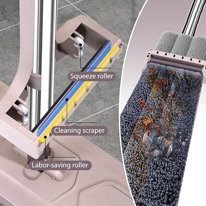 Lazy Person's Self-Washing 360 Rotatable Adjustable Hands-Free Flat Floor Mop - Wet &amp Dry Microfiber Mops for Floor Cleaning (With 4 Cloth 38*12CM)