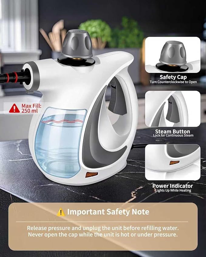Steam Cleaner Pressurized Multi-Surface Natural Handheld Steam Cleaner for home with 12pcs Accessories &amp Safety Lock – Steamer for Cleaning Home Use Tile Grout Windows (dark gray)