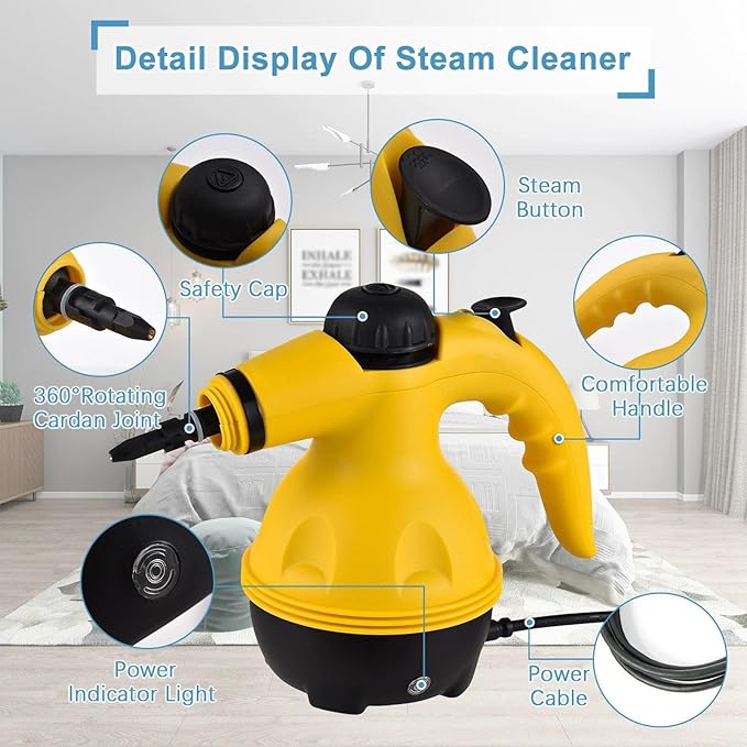 Handheld Steam Cleaner - 1250W Multi-Purpose Portable Powerful Steamer Grout &amp Fabric Cleaning Tool for Car Kitchen Upholstery Auto Dirt &amp Grease Removal Home Use