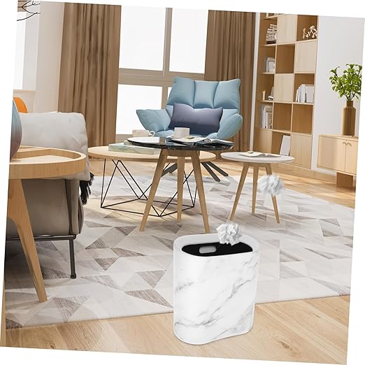 PRETYZOOM Marble Gap Trash Can Home Kitchen Bedroom Bathroom Wastebasket Elegant Design Space-Saving Suitable for Small Spaces