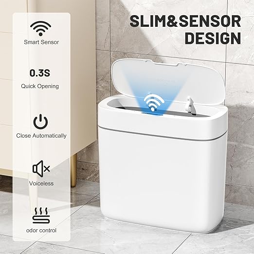 Small Trash Can for Bathroom 3.5 Gallon Automatic Touchless Trash Can with LidMotion Sensor Slim Garbage Can Waterproof Trash Bin Waste Basket for Bedroom Kitchen