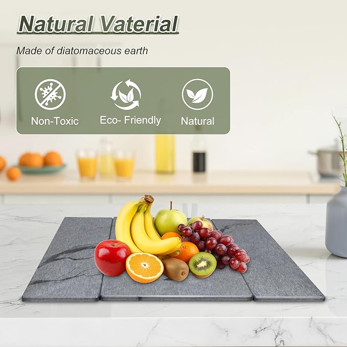 Dish Drying Mat Large Stone Dish Drying Mat For Kitchen Counter Collapsible Quick-Drying Sleek Diatomaceous Versatile Stone Drying Mats For Cups Dishes Bottles Marble (gray 16×19)
