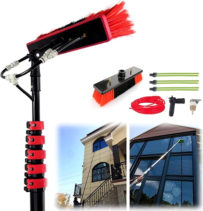 Telescopic Water Fed Glass Cleaning Brush - 30Cm Window Cleaning Pole Tool for Solar Panel &amp Photovoltaic Cleaning - Efficient Lightweight &amp Durable Brush