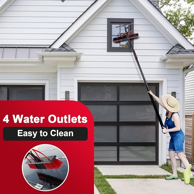 30FT Solar Panel Cleaning Brush &amp Squeegee Kit Proffesional Window Washing Tool 22in Wide Brush &amp 2 Dusting Brush Water Fed Pole Extendable Telescopic Pole for Roof Mounted Solar Panels