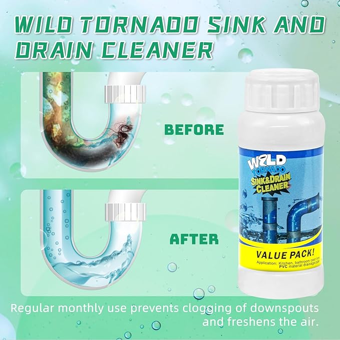 Drain Cleaner Powder Wild Tornado Sink and Drain Cleaner Powerful Pipeline Dredging Agent Kitchen Unblocker Powder for Kitchen Toilet（6Pcs）