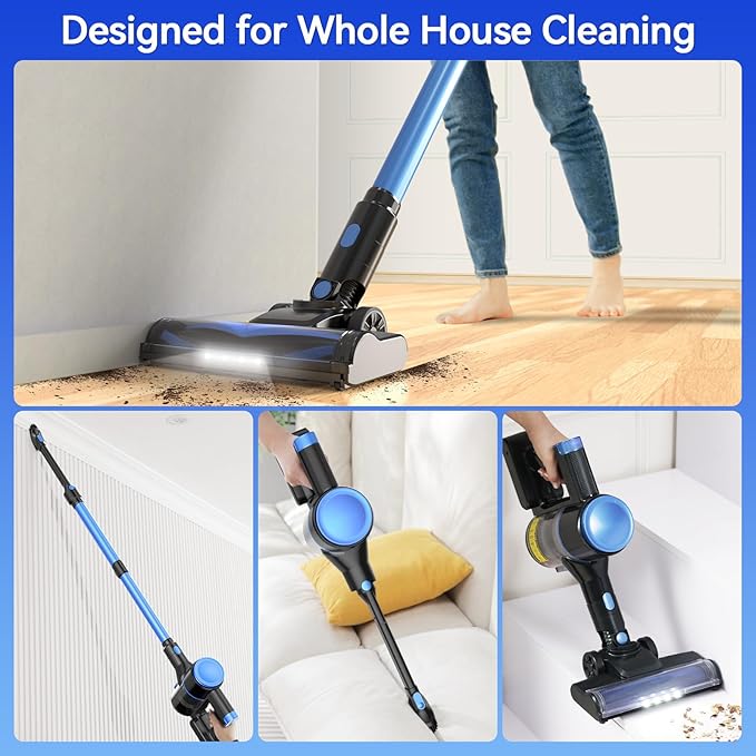 N8 Cordless Vacuum CleanerLightweight Stick Vacuum with Powerful Suction2200mAh Battery40 Mins RuntimeSelf-Standing Rechargeable Vacuum Cleaners for Home Hardwood Floor Carpet Pet Hair (Navy)
