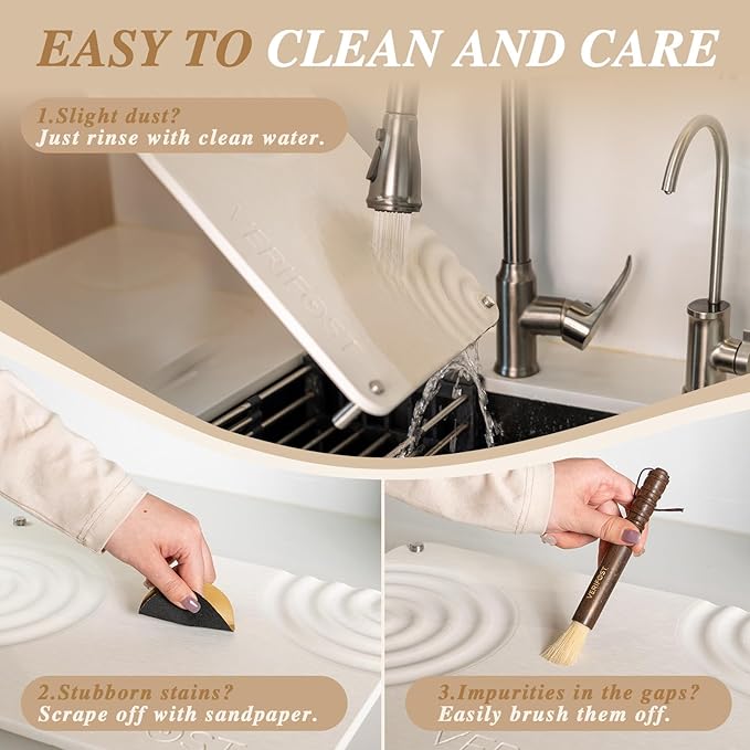 Pearl White 2PCs Large Drying Stone for Kitchen Counter Stone Dish Drying Mat for Kitchen Counter Quick Dry Mat with Non-slip Feet