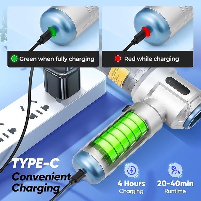 Cordless Car Vacuum 4 in 1 Mini Vacuum Cleaner High Power 17500PA Suction Handheld Vacuum Portable Air DustersBattery 3 Level Adjustment Small Car Cleaner for Cars Home Office (Silver)