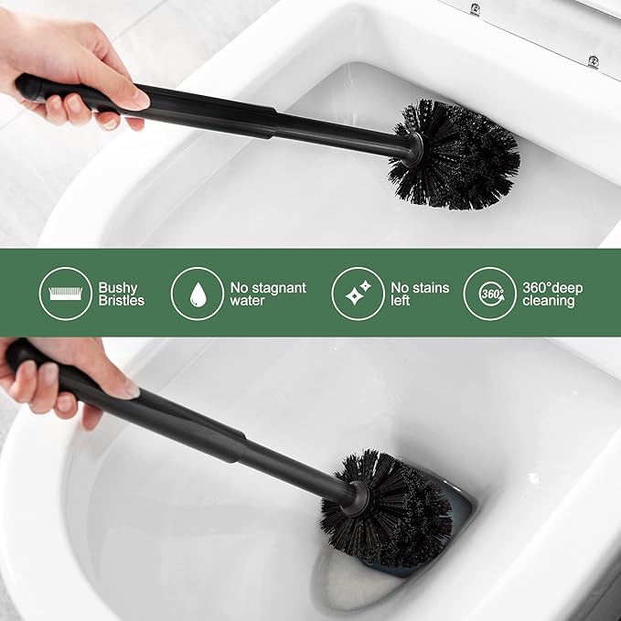 Eyliden Toilet Plunger and Brush 2 in 1 Toilet Bowl Brush Plunger Set with Holder Bathroom Cleaning Tools Combo with Caddy Stand Nylon Bristles Shatter-Resistant Plastic Black