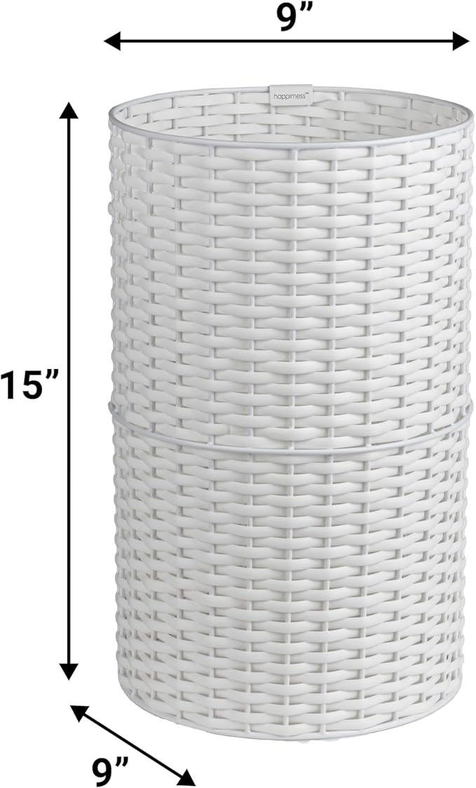 happimess HPM1100D Cecil Modern 4.13-Gallon Faux Wicker Cylinder Waste Basket White for Home Bathroom Living Room Office Bedroom Kitchen