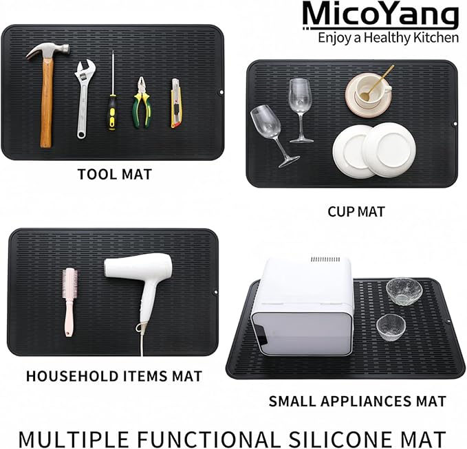 MicoYang Silicone Dish Drying Mat for Multiple UsageEasy cleanEco-friendlyHeat-resistant Silicone Mat for Kitchen Counter or SinkRefrigerator or Drawer Liner Black 3XL 28 inches x 18 inches