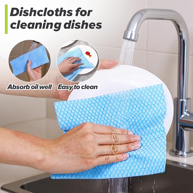 300 Pcs Disposable Cleaning Cloths Heavy Duty Disposable Dish Cloths for Kitchen 13.78x15.75in Reusable Dish Rags Cleaning Towels for Bathroom Household Clean Blue 300 Pack